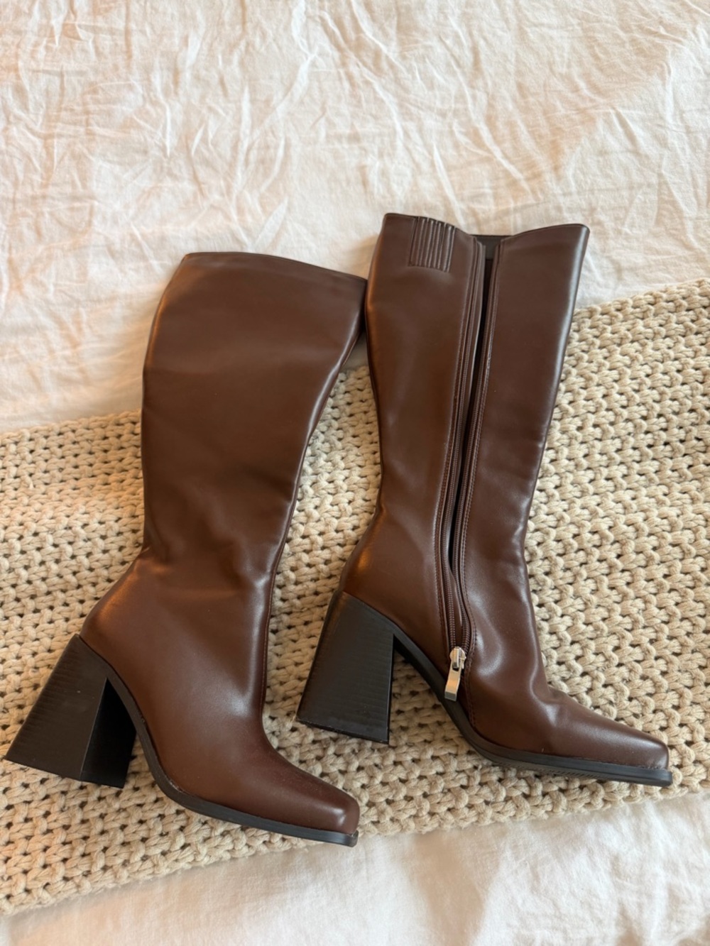 Princess Polly Brown Knee-High Block Heel Boots